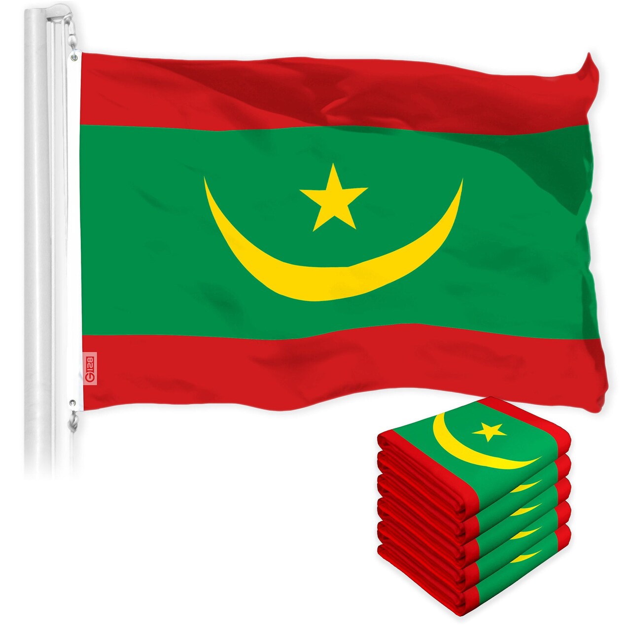 G128 5 Pack: Mauritania Mauritanian Flag | 3x5 Ft | LiteWeave Pro Series Printed 150D Polyester | Country Flag, Indoor/Outdoor, Vibrant Colors, Brass Grommets